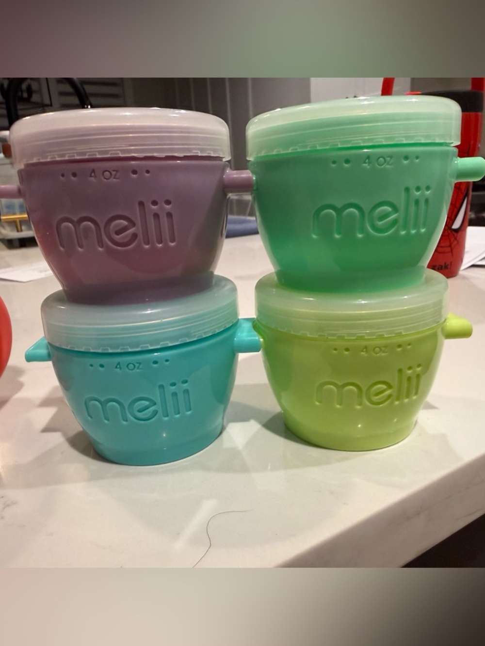 Melii Baby Food Storage Cups - Purple, Teal, Green, Lime (Set of 4)